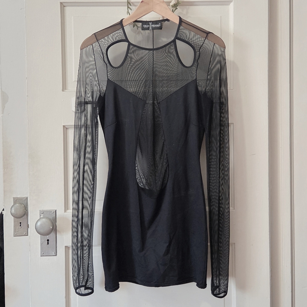 Black Sheer Long-Sleeve Mini Dress